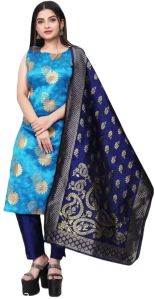 Un-stitched Zari Woven Salwar Suit Dress Material In Firozi Blue