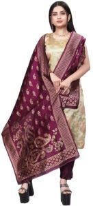 Un-stitched Zari Woven Salwar Suit Dress Material In Beige Wine