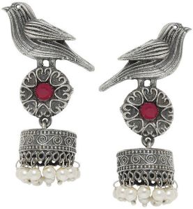 Silver Oxidised Earrings _ Bird Design