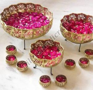 Golden Metal Lotus Urli Set Of 13