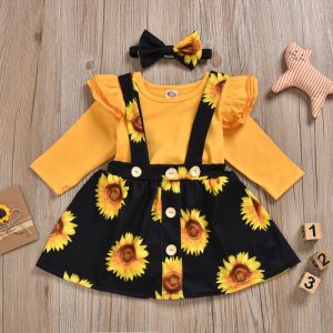 Baby Girl Sunflower Print Romper Dress, Age Group : 0-3 Months