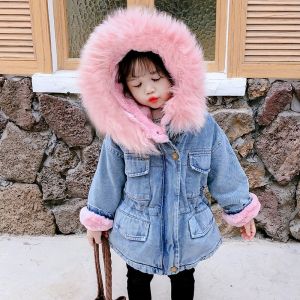 Girls Fur Denim Hoodie Jacket, Packaging Type : Corrugated Box