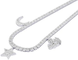10k White Gold 16.5ct Baguette Moissanite Diamond Tennis Chain