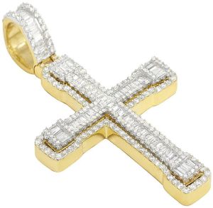 10K Yellow Gold Fn Diamond Cross Designer Pendant