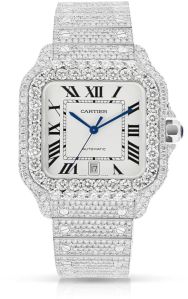 Cartier Santos Skeleton Diamond Stainless Steel Watch