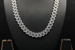 Fully Iced Out Sterling Silver Moissanite Cuban Chain For Men