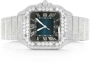 Mens Cartier Vvs Moissanite Diamond Studded Watch