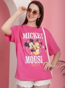 Ladies Pink Round Neck Oversized T Shirt