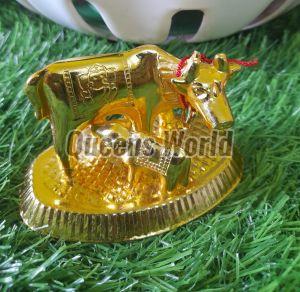 Brass Metal Cow Statue, Color : Golden