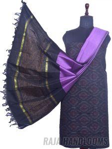 3PC Pochampally Ikat / Ikkat Handloom Cotton Silk Unstitched Dress Material Set For Women - MA002