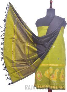 3PC Pochampally Ikat / Ikkat Handloom Cotton Silk Unstitched Dress Material Set For Women - BU002