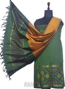 3pc Pochampally Ikat / Ikkat Handloom Cotton Silk Unstitched Dress Material Set For Women - Pe002