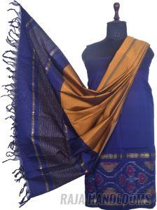 3PC Pochampally Ikat / Ikkat Handloom Cotton Silk Unstitched Dress Material Set For Women - PE006