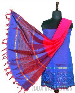 3PC Pochampally Ikat / Ikkat Handloom Cotton Silk Unstitched Dress Material Set For Women - DA010