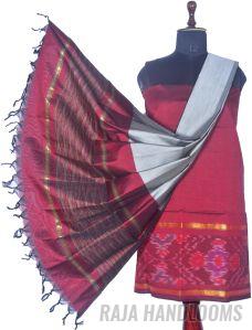 3PC Pochampally Ikat / Ikkat Handloom Cotton Silk Unstitched Dress Material Set For Women - DA027