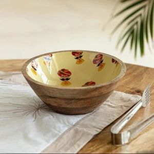 Printed Polished 500 Ml Wooden Bowl For Home