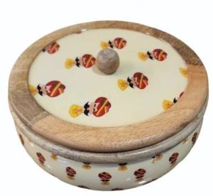 Polished Wooden Printed Casserole, Shape : Round