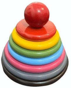 Paint Coated Wooden Rainbow Ring Stacker For Kids Playing