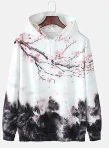 Mens Graphic Print Polyester Drawstring Hoodie