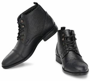 Mens Black Leather Ankle Boot, Packaging Type : Box