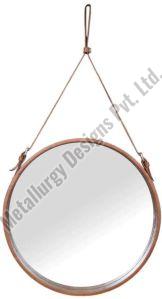 Polished Toughened Glass Wall Hanging Mirror, Frame Material : Leather