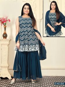 Ladies Teal Blue Georgette Sharara Suit