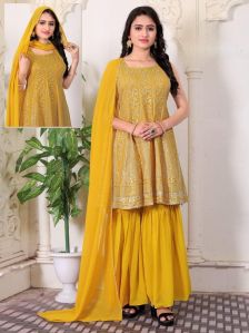 Ladies Yellow Georgette Sharara Suit