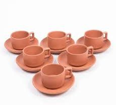 Polished Terracotta Clay Cup Set, Color : Brown