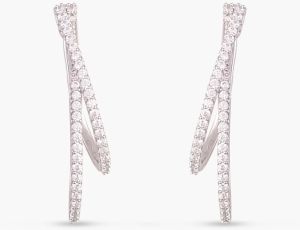 Crossover Sparkle Cz Silver Hoop Earrings