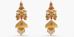 Keeka Kempu Jadau Silver Jhumka Earrings