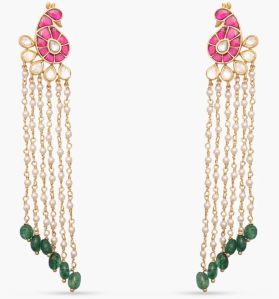 Mayur Jadau AND Pearl Chain Silver Earrings