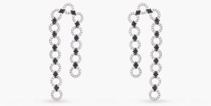 Monochrome Play Linked Cz Silver Drop Earring