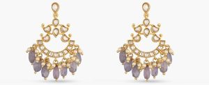 Sapphire Jadau Silver Chandbali Earrings, Length : 4.5 Cm