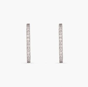 Single Pave Square Hoop Silver Earrings, Length : 2 Cm