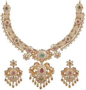 Antique Gold Plated Vira Necklace Earrings Set