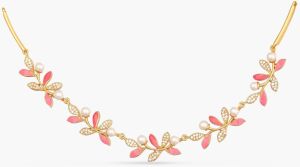 Eriha Pearl Delicate Cz Pink Leaf Necklace