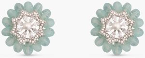 Floral Charm Cz Mint Beads & Pearl Stud Earrings