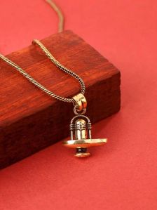 Gold Plated Shivling Pendant With Chain