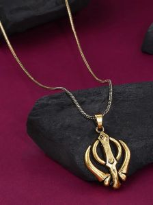 Gold Plated Sikh Khanda Pendant With Chain