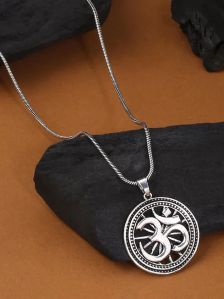 Oxidised Silver Plated Om Pendant With Chain