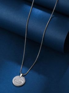 Silver Plated Eye Pendant With Chain For Men