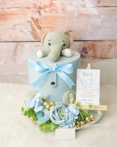 Baby Blue Leatherite Gift Boxes On Crochet Elephant