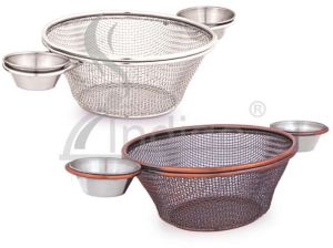 SS Mini Serving W/dips  Rd Antique Basket