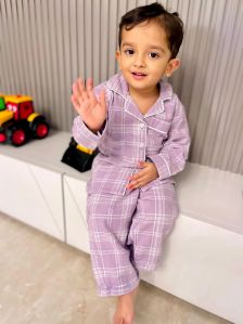 Lilac Checkered Kid’s Night Suit