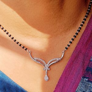 925 Silver-toned Stone-studded &AMP;AMP; Beaded Mangalsutra