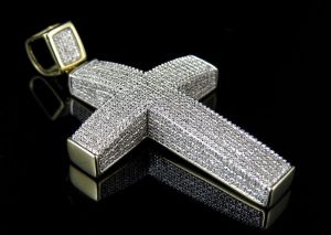 14K White Gold Hip Hop Moissanie Diamod Cross Pendant