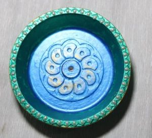 6 Inch Blue Green Decorative Clay Diya