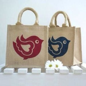 Printed Jute Gift Bags, Color : Light Brown For Packaging Grocery