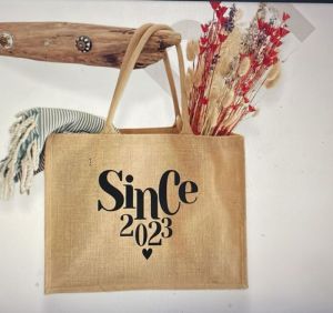 Printed Jute Tote Bags, Color : Light Brown For Packaging Grocery