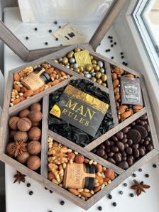 Milano Pinewood Polished Wooden Dry Fruit Tray, Color : Brown 12X12 Inches For Packaging Food Items